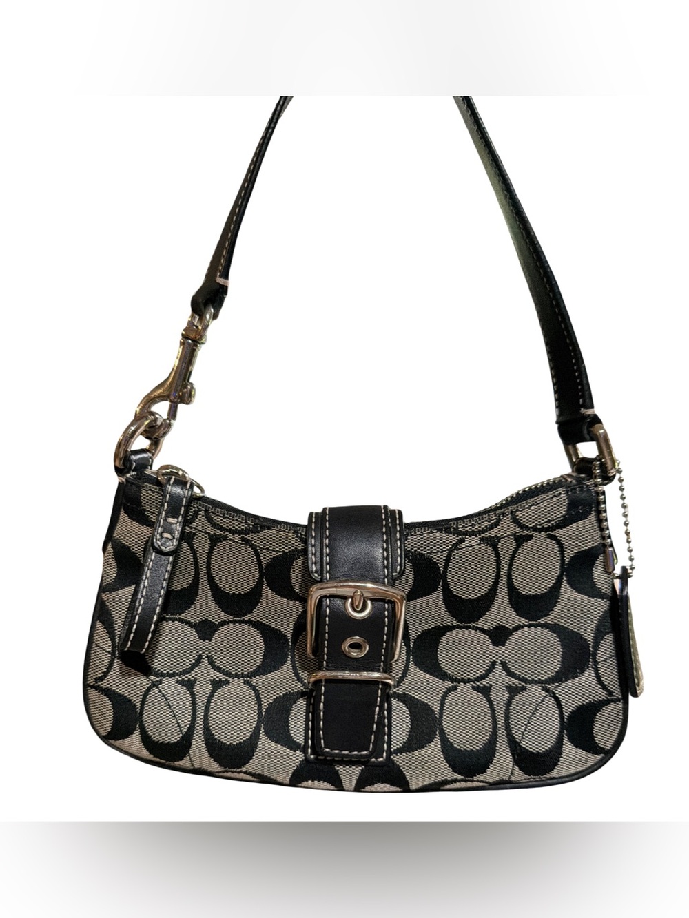 Coach โข Vintage Mini Demi Soho Shoulder Bag Monogram Black/Gray Canvas No 6362 - Picture 3 of 14